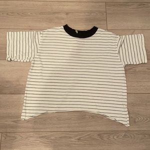 cream and black stripped top